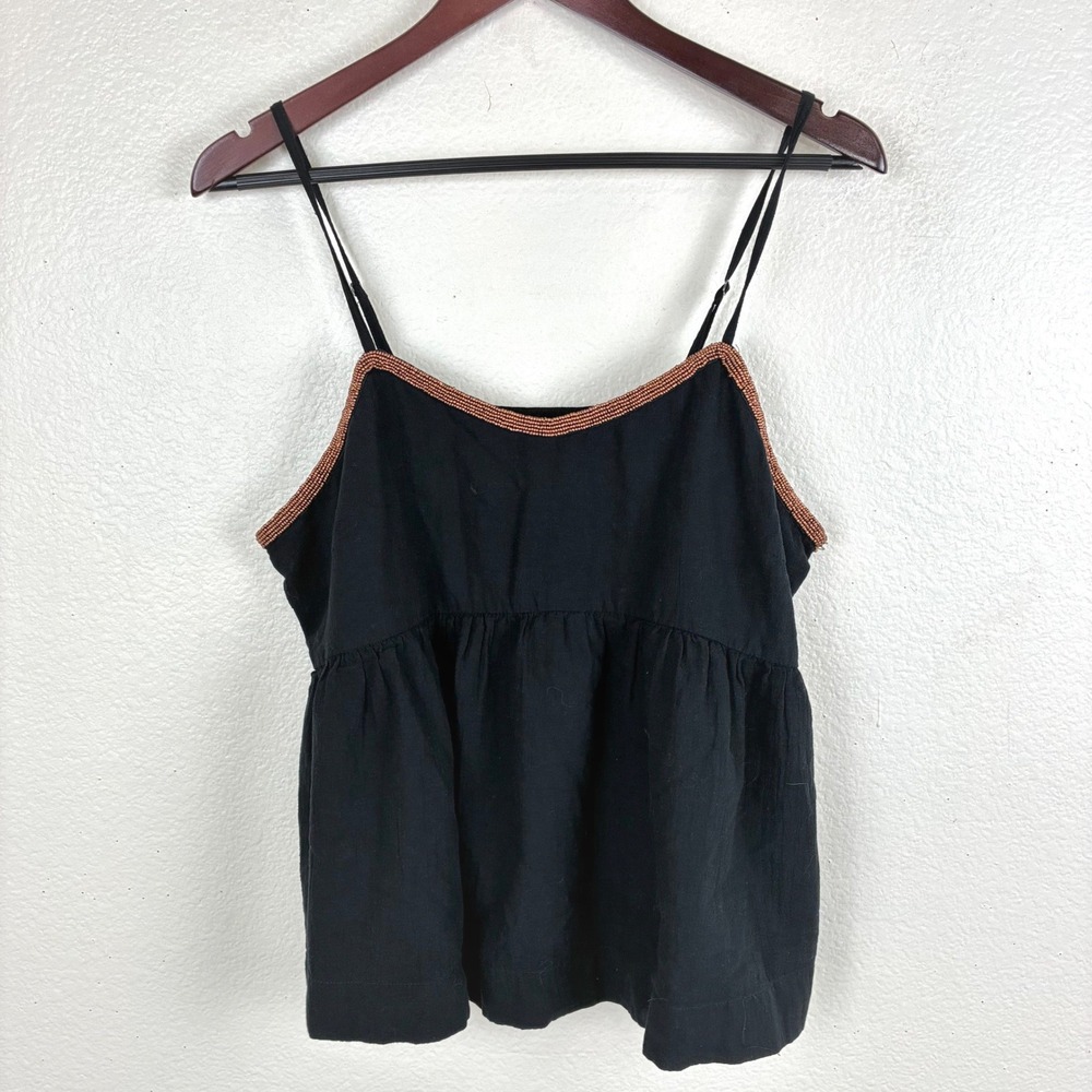 Nordstrom Treasure & Bond Cami Top Sz L Babydoll Cotton Beaded Boho Fairy Tank